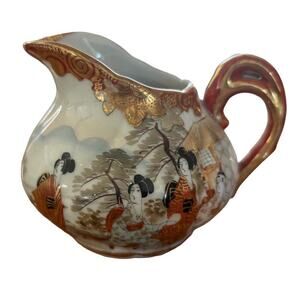 Japanese Ceramic Satsuma Moriage Ware Creamer Jug Geisha Vintage Mid Century 5”